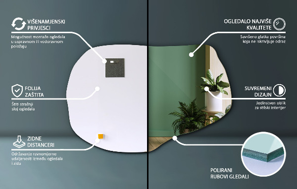 Espelho assimétrico pendente 100x65 cm