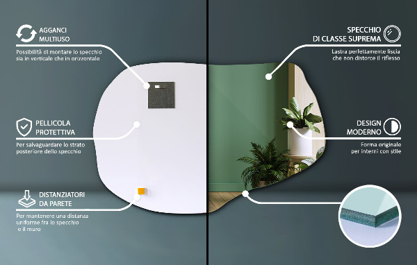 Espelho orgânico estiloso 90x59 cm