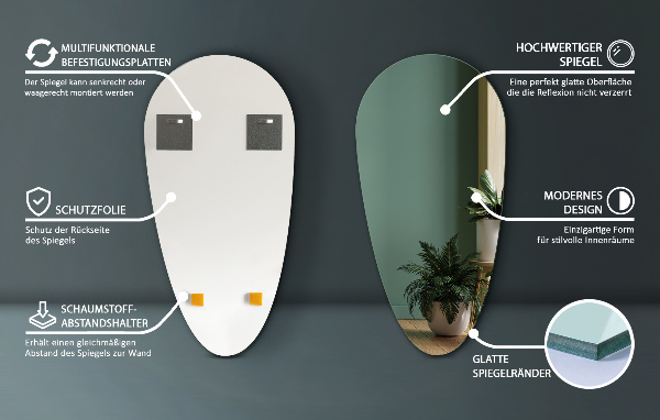 Espelho em forma de lágrima irregular sem moldura 40x80 cm