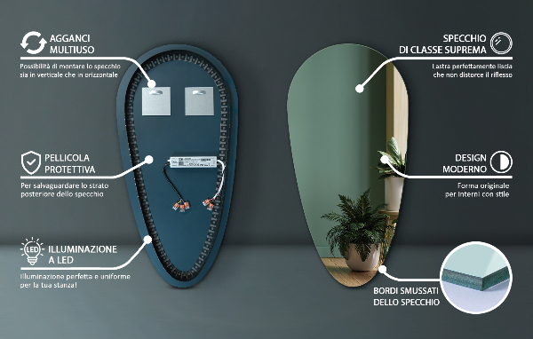 Espelho de gota de água iluminado 40x80 cm