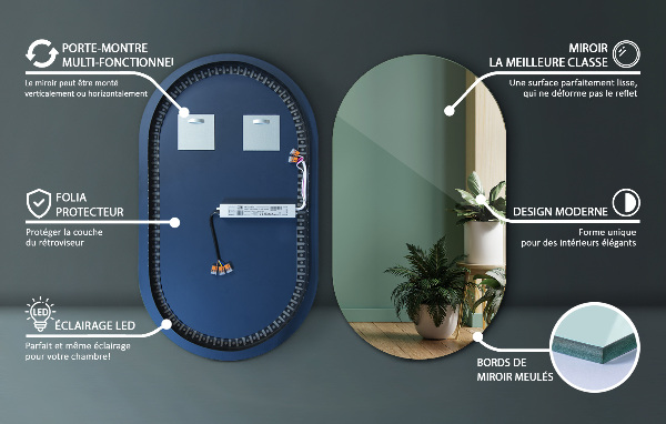 Espelho oval com led 46x80 cm