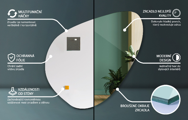 Espelho orgânico suspenso decorativo moderno 68x67 cm