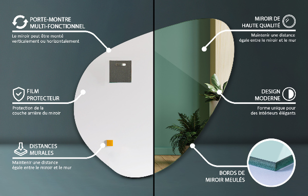 Espelho de forma orgânica bonito espelho de parede assimétrico 77x77 cm