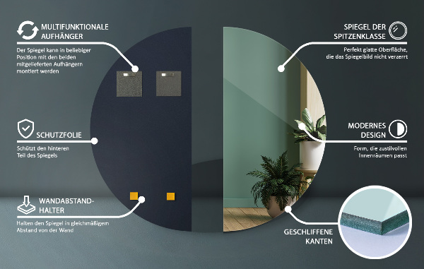 Espelho semi-circular minimalista sem moldura 25x50 cm