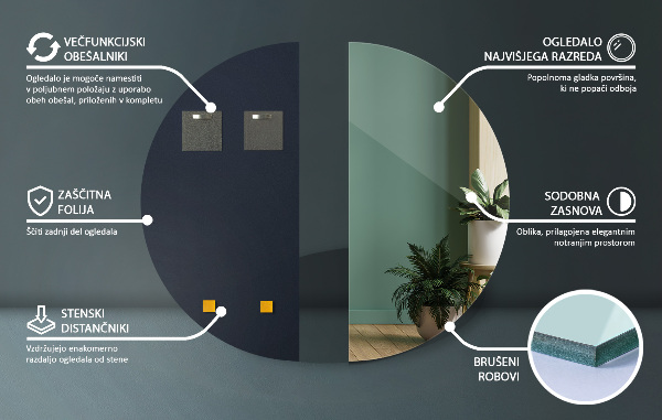 Espelho semicircular sem moldura 30x60 cm