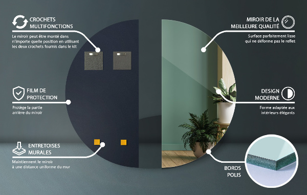 Espelho semicircular sem moldura 35x70 cm