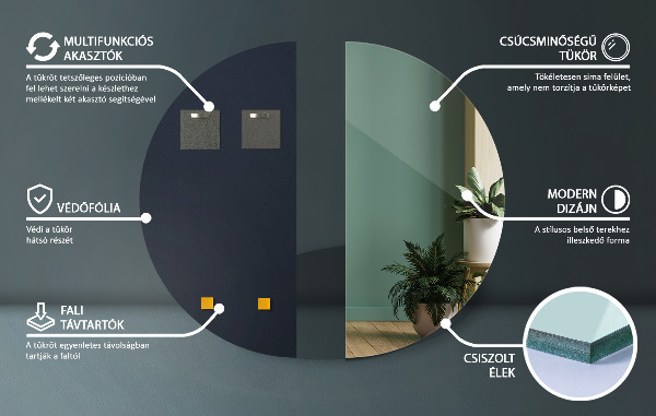 Espelho de parede semicircular sem moldura 40x80 cm