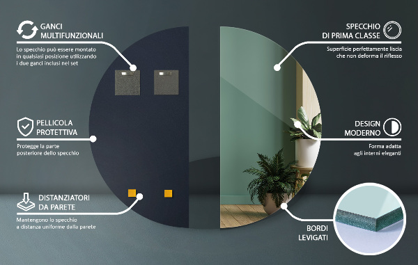 Espelho semicircular moderno sem moldura 45x90 cm