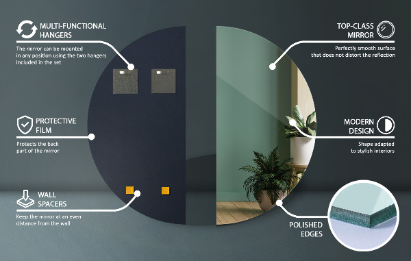 Espelho semicircular moderno sem moldura 45x90 cm