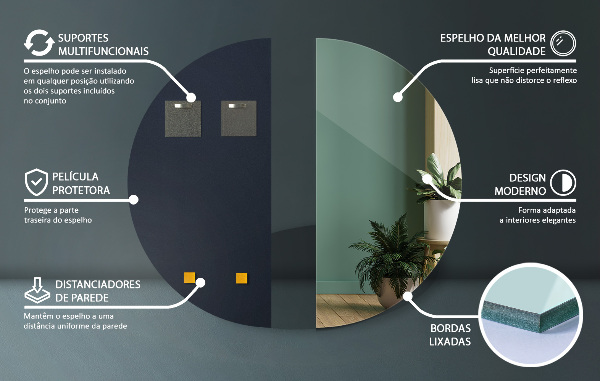 Espelho de parede semicircular sem moldura 50x100 cm