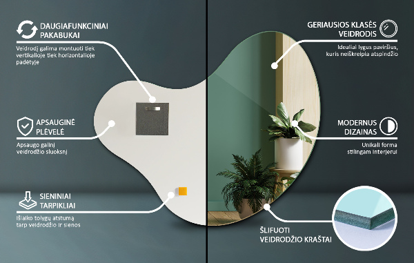Espelho de forma orgânica sem moldura 68x67 cm