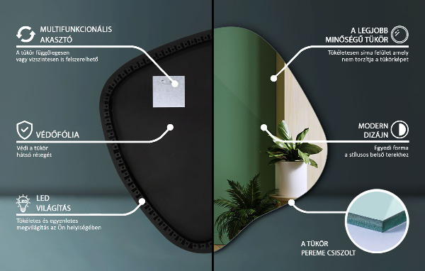 Espelho irregular com led 48x48 cm