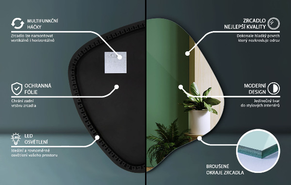 Espelho irregular com led 68x67 cm