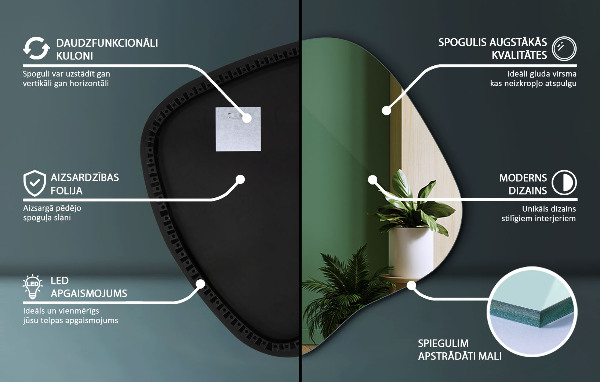 Espelho irregular com led 68x67 cm