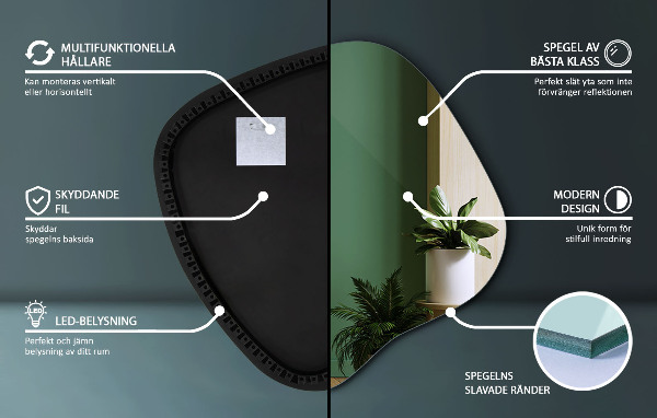 Espelho irregular com led 77x77 cm