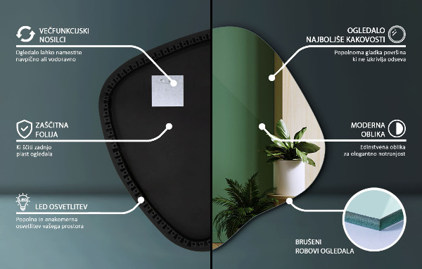 Espelho irregular com led 77x77 cm