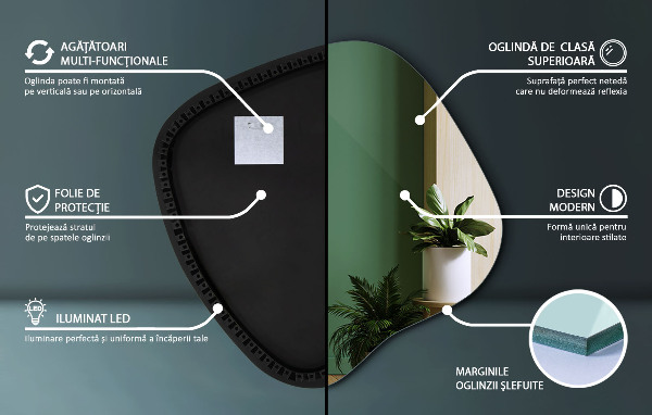 Espelho irregular com led 77x77 cm