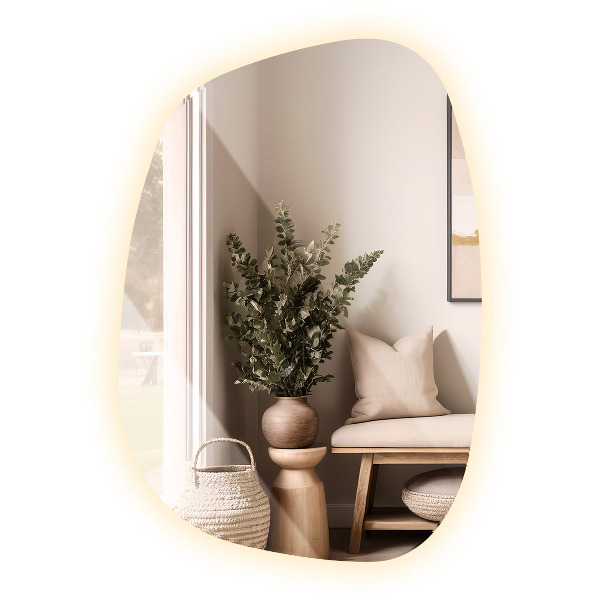 Espelho irregular com LED em forma de mancha 55x38 cm