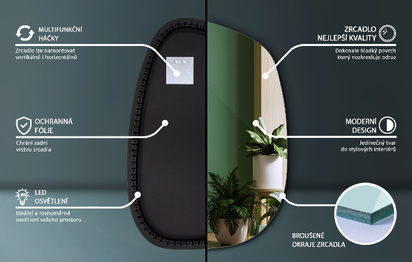 Espelho irregular com LED em forma de mancha 55x38 cm