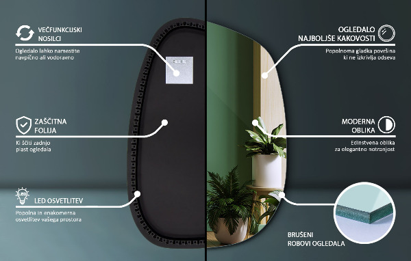 Espelho irregular com LED em forma de mancha 55x38 cm