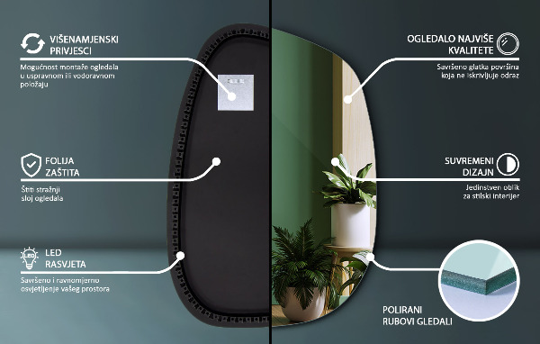 Espelho irregular com LED em forma de mancha 55x38 cm