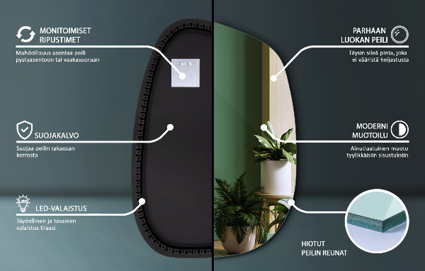 Espelho irregular com LED em forma de mancha 55x38 cm