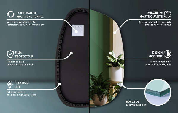 Espelho irregular com LED em forma de mancha 68x47 cm