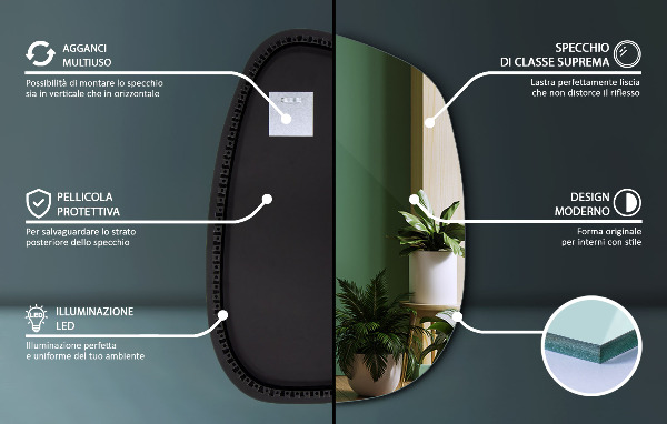 Espelho irregular com LED em forma de mancha 68x47 cm