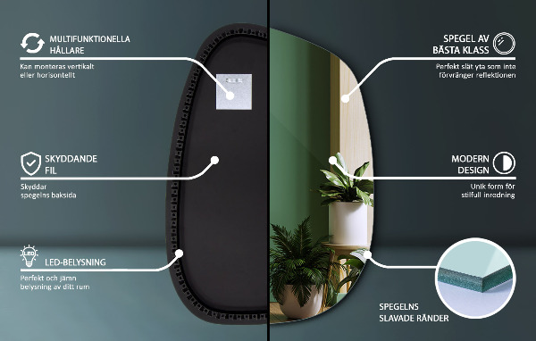 Espelho irregular com LED em forma de mancha 91x66 cm