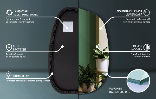 Espelho irregular com LED em forma de mancha 91x66 cm