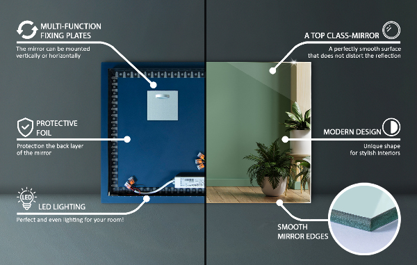 Espelho retangular LED 100x70 cm