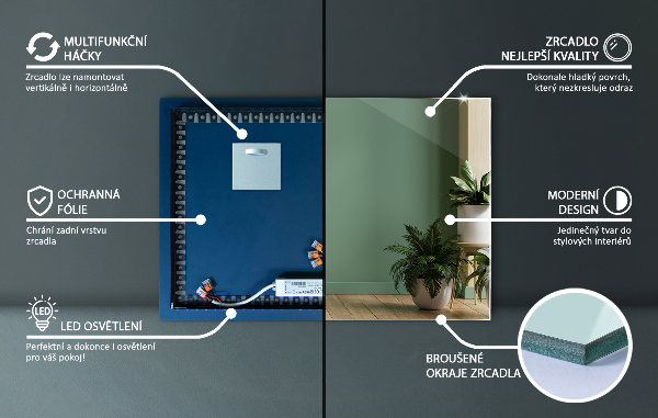 Espelho retangular LED 100x70 cm