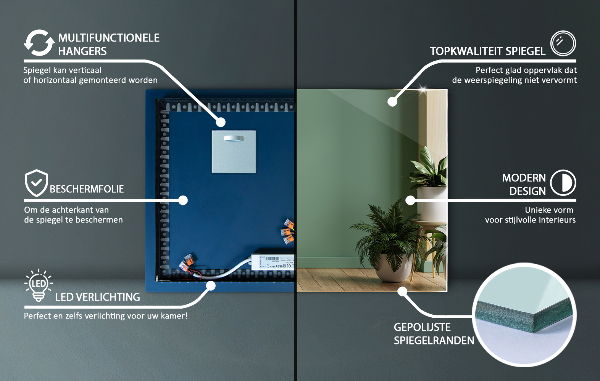 Espelho retangular LED 50x50 cm