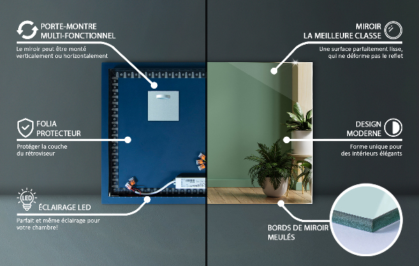 Espelho quadrado LED 60x40 cm