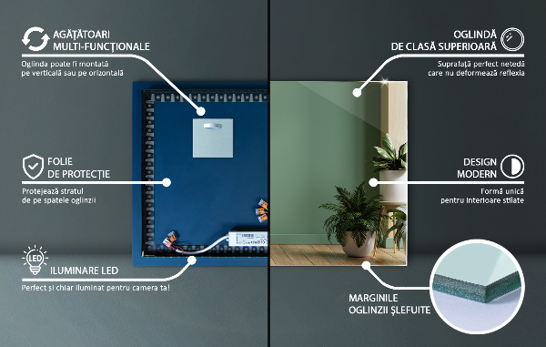 Espelho quadrado LED 60x40 cm