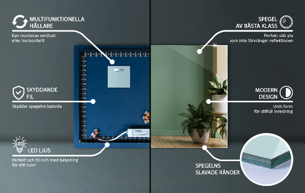 Espelho retangular LED 70x50 cm