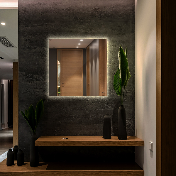 Espelho retangular decorativo com iluminação LED 50x50 cm