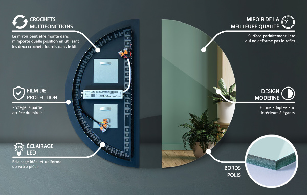 Espelho semicircular led 40x80 cm