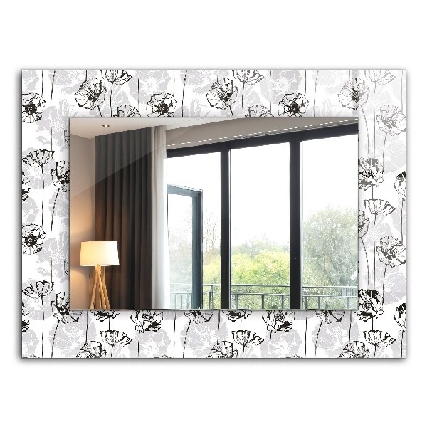 Espelho com moldura decorada com desenho monocromático de flores