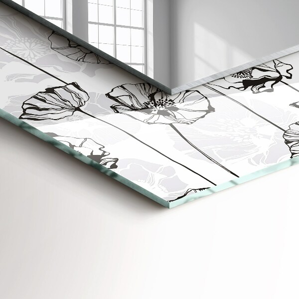 Espelho com moldura decorada com desenho monocromático de flores
