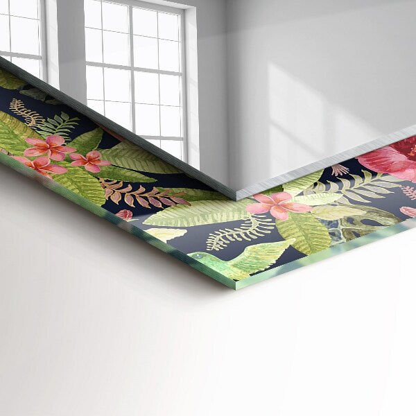 Espelho decorativo com tema de flores e pássaros