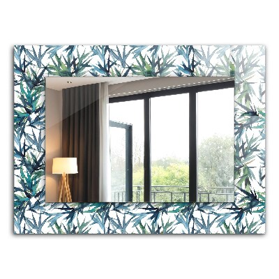 Espelho decorativo com estampa de folhas de bambu em aquarela