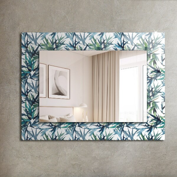 Espelho decorativo com estampa de folhas de bambu em aquarela