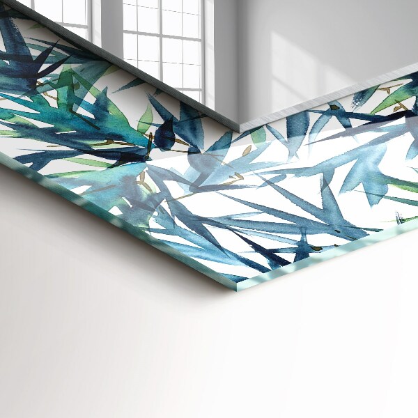 Espelho decorativo com estampa de folhas de bambu em aquarela