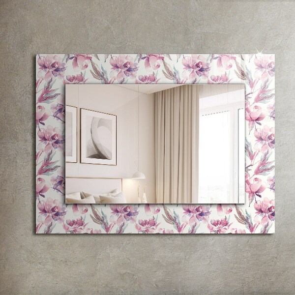 Espelho com moldura decorada com motivos florais roxos