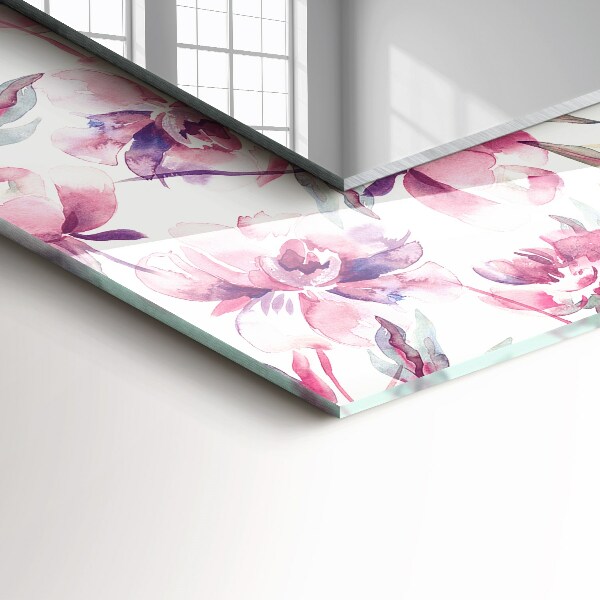 Espelho com moldura decorada com motivos florais roxos