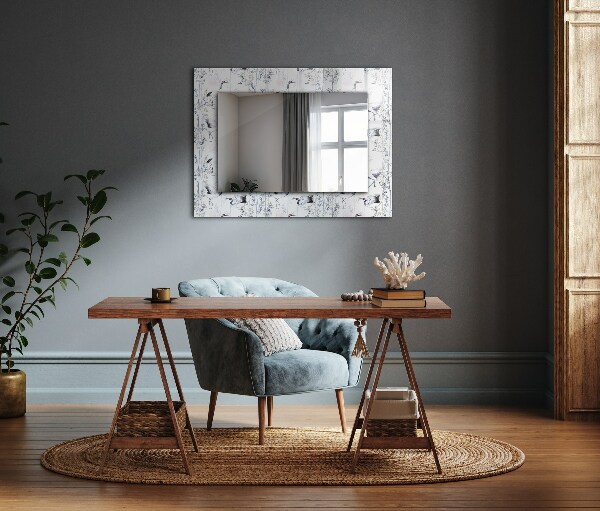 Espelho decorativo com tema de garças e bambu