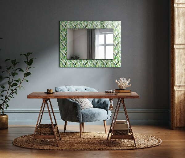Espelho com moldura decorada em padrão geométrico verde