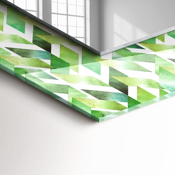 Espelho com moldura decorada em padrão geométrico verde
