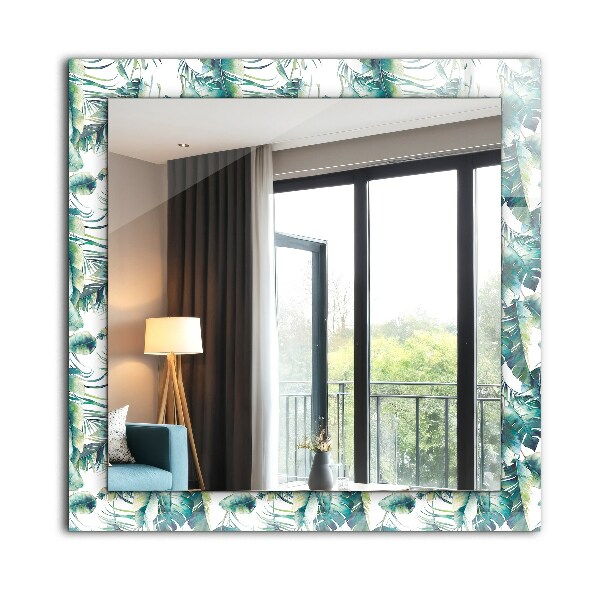 Espelho decorativo com tema de folhas verdes tropicais